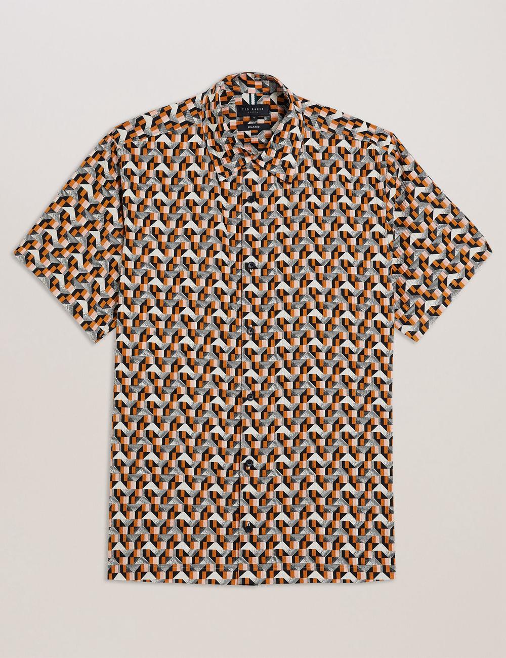 Men Ted Baker GASTONS - Short Sleeve Geo Print Seersucker Casual Shirts Pink | Egypt  RLVUP-9172