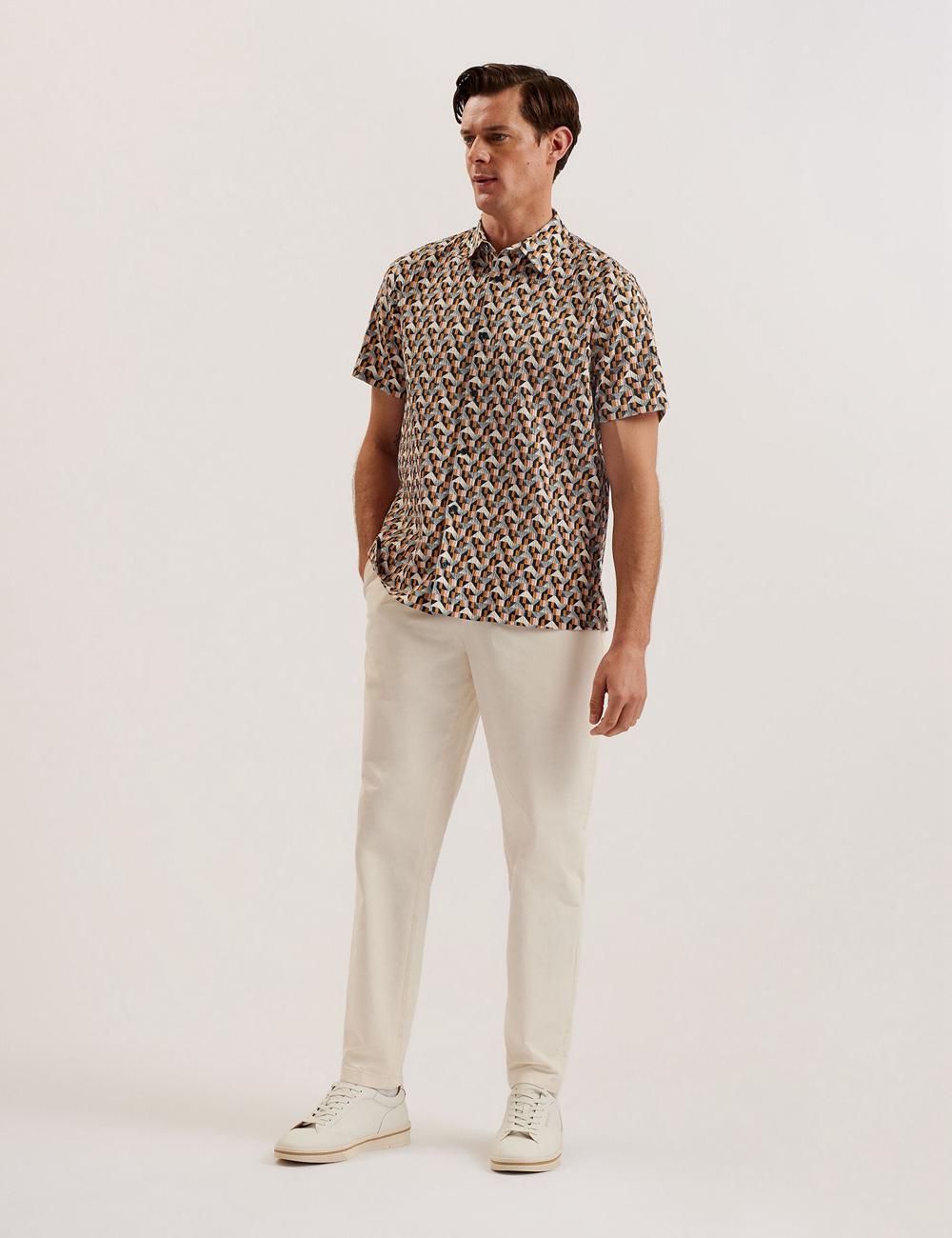 Men Ted Baker GASTONS - Short Sleeve Geo Print Seersucker Casual Shirts Pink | Egypt  RLVUP-9172