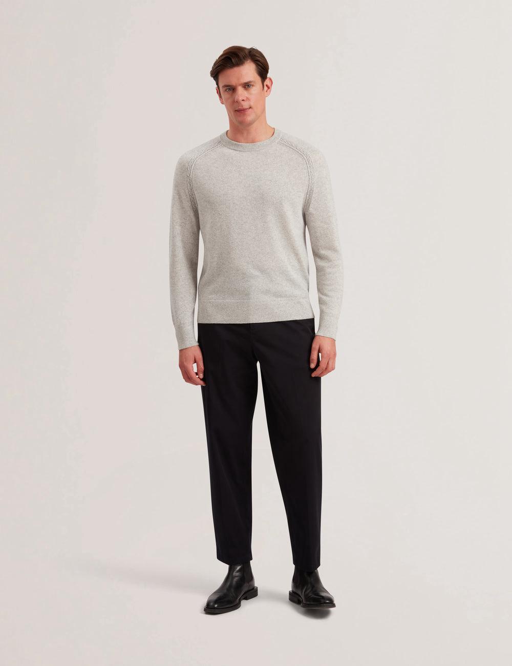 Men Ted Baker GLANT - Cashmere Cable Detail Crew Neck Jumpers Grey | Egypt  RQAEN-7628