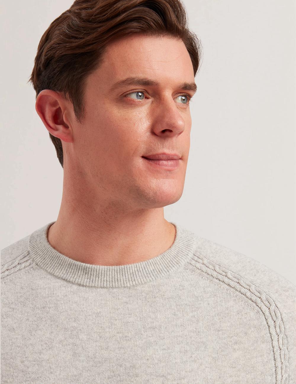 Men Ted Baker GLANT - Cashmere Cable Detail Crew Neck Jumpers Grey | Egypt  RQAEN-7628