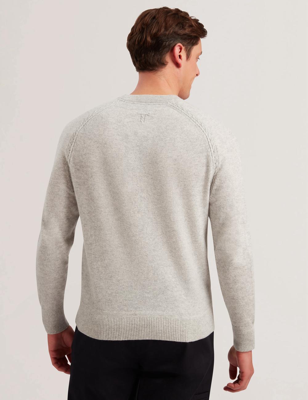 Men Ted Baker GLANT - Cashmere Cable Detail Crew Neck Jumpers Grey | Egypt  RQAEN-7628