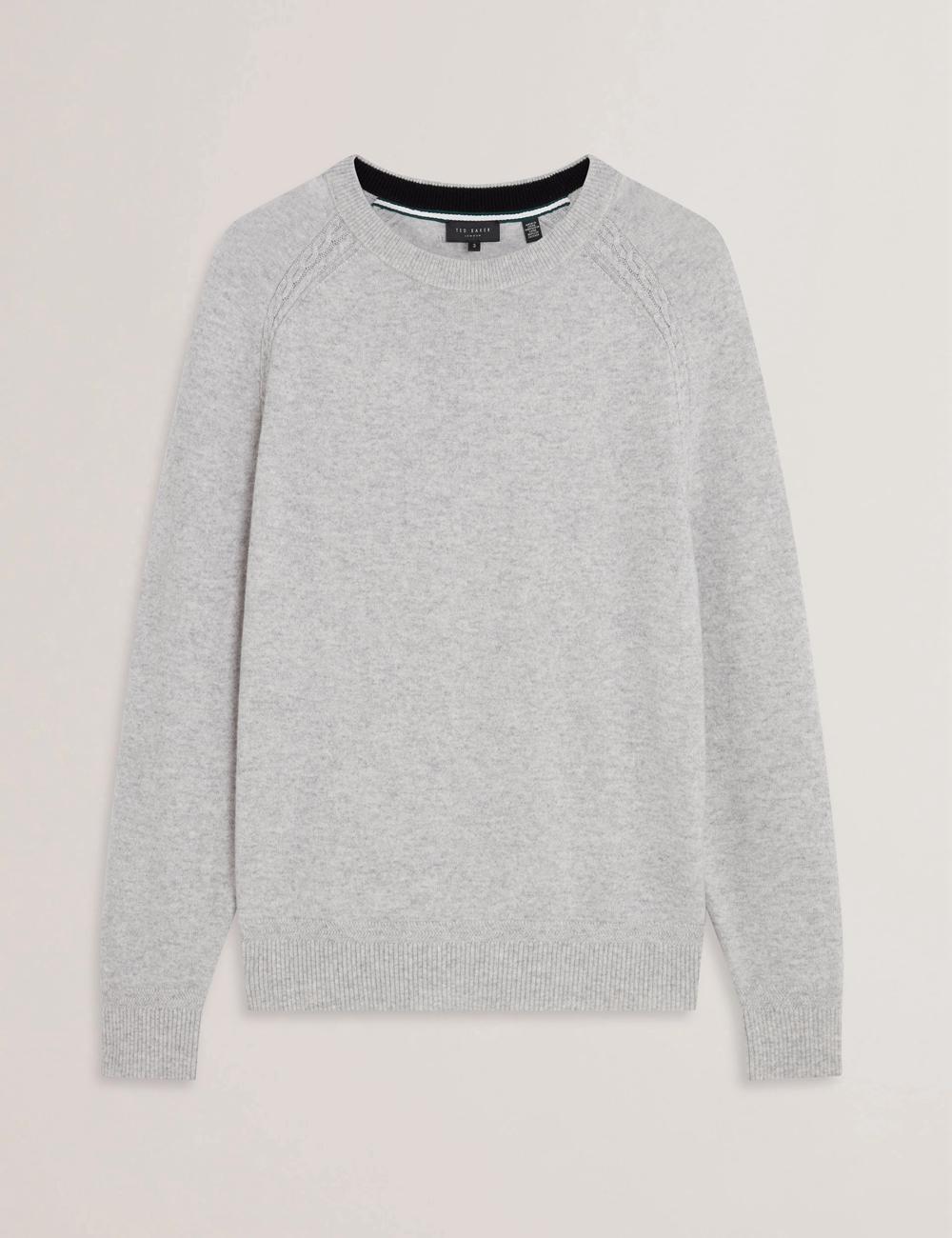 Men Ted Baker GLANT - Cashmere Cable Detail Crew Neck Jumpers Grey | Egypt  RQAEN-7628