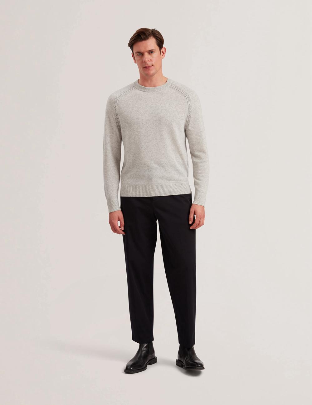 Men Ted Baker GLANT - Cashmere Cable Detail Crew Neck Jumpers Grey | Egypt  RQAEN-7628