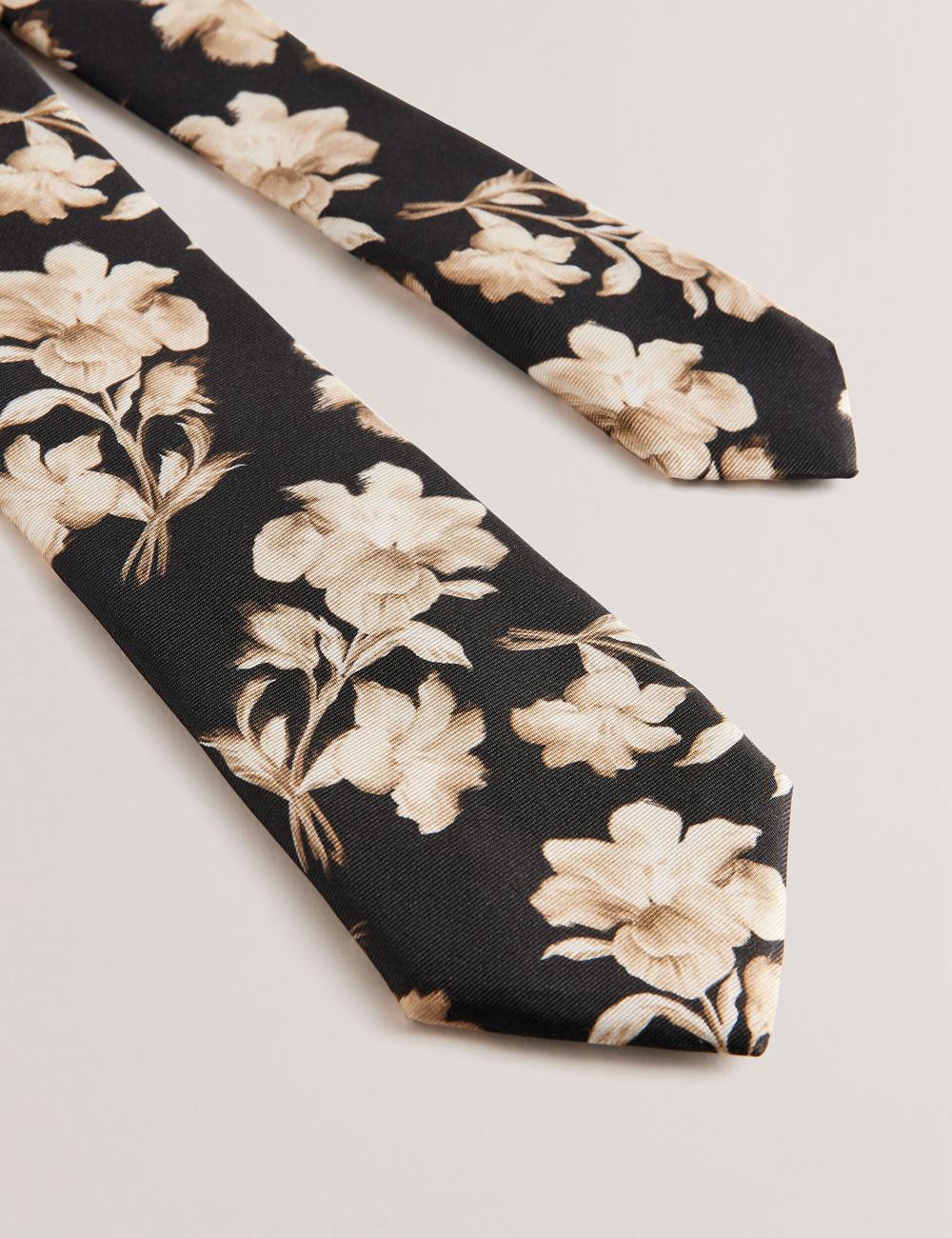 Men Ted Baker GOULDE - Two Tone Floral Print Silk Ties Black | Egypt  MTPIL-0258