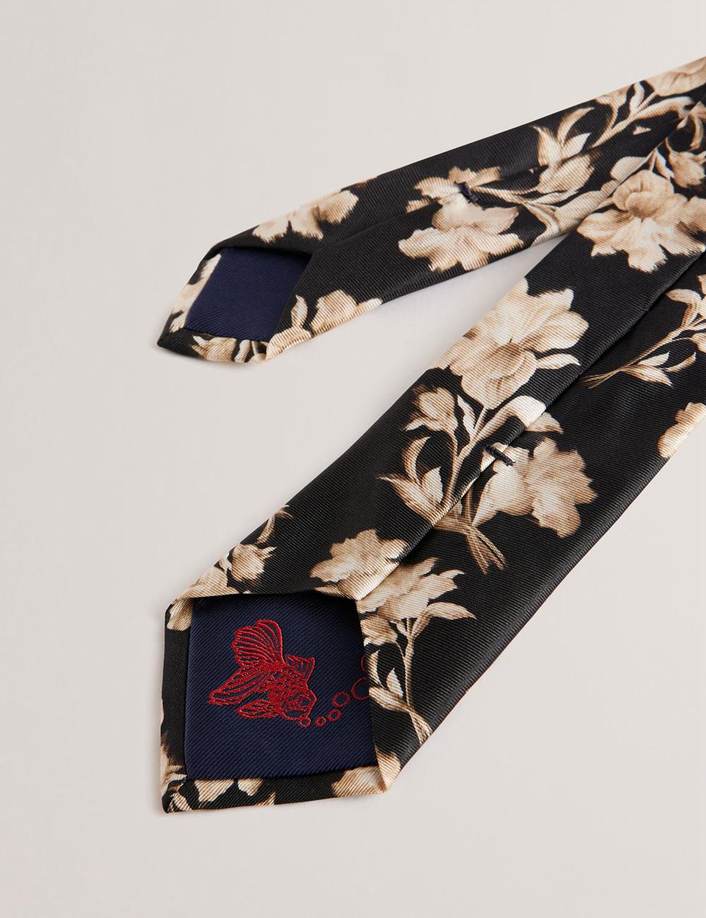Men Ted Baker GOULDE - Two Tone Floral Print Silk Ties Black | Egypt  MTPIL-0258