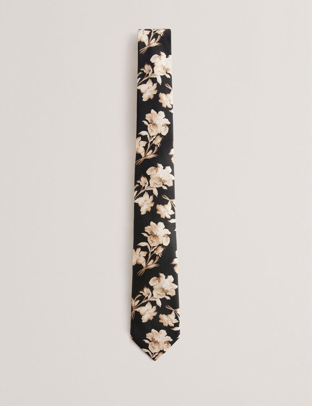 Men Ted Baker GOULDE - Two Tone Floral Print Silk Ties Black | Egypt  MTPIL-0258