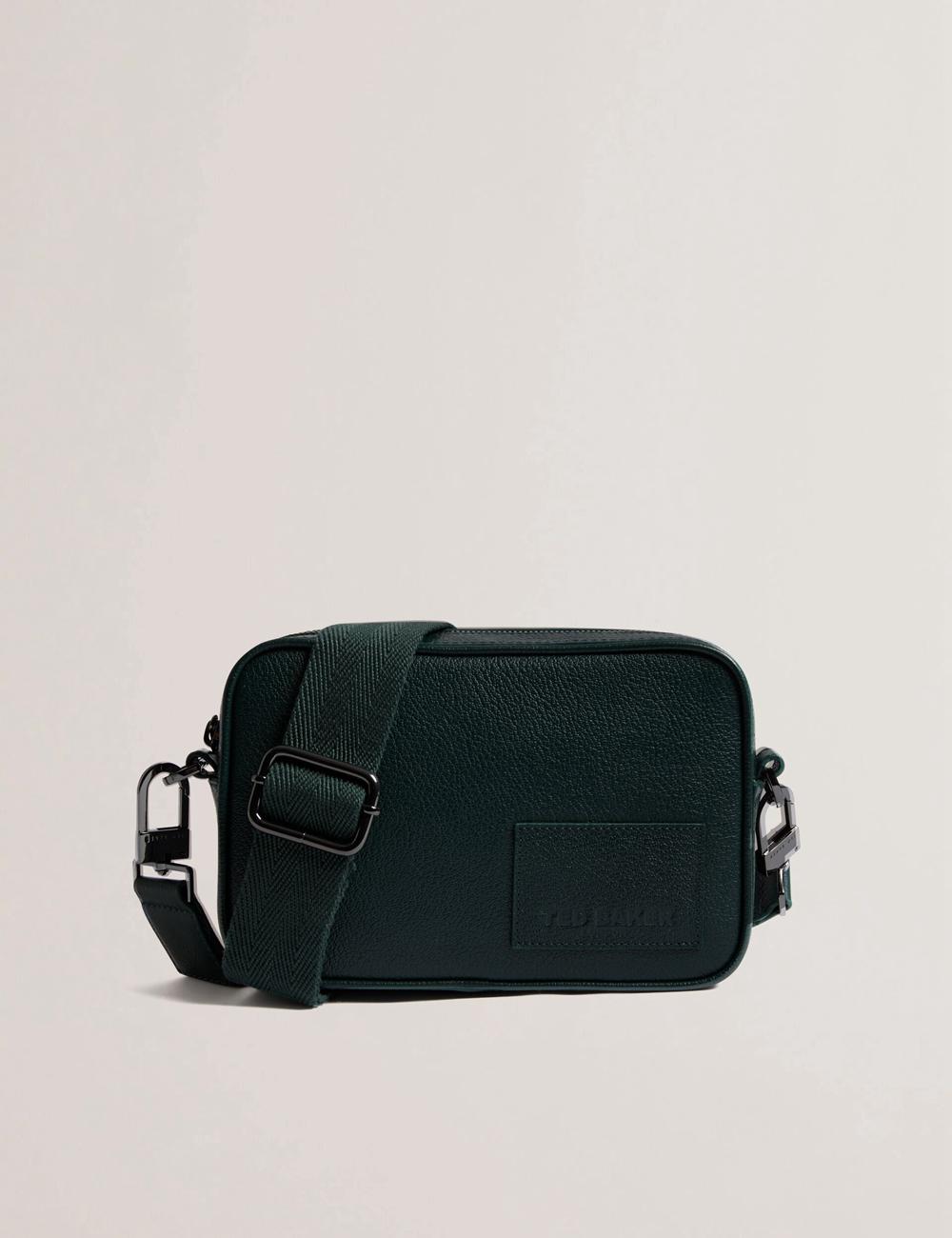 Men Ted Baker GRIFIN - Grained Leather Crossbody Pouch Crossbody Bags Dk-Green | Egypt  KRYNT-3570