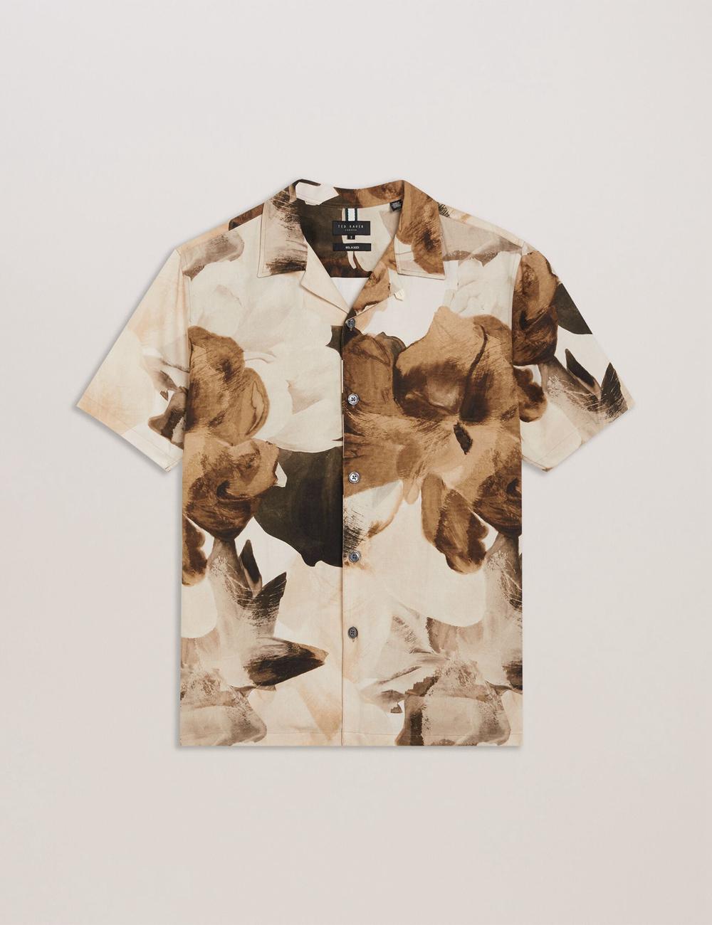 Men Ted Baker HENRIS - Short Sleeve Relaxed Floral Print Casual Shirts Ecru | Egypt  TIOQL-5694