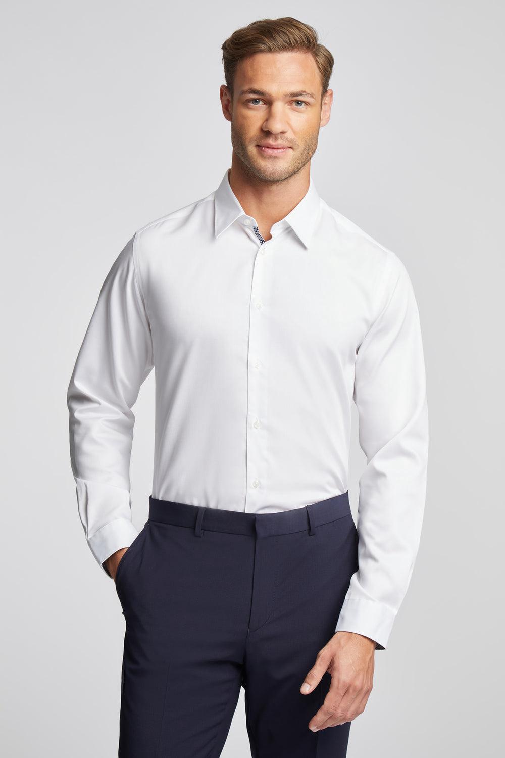 Men Ted Baker HOLMES - Slim Fit Plain Cotton Formal Shirts White | Egypt  XDGTZ-1580