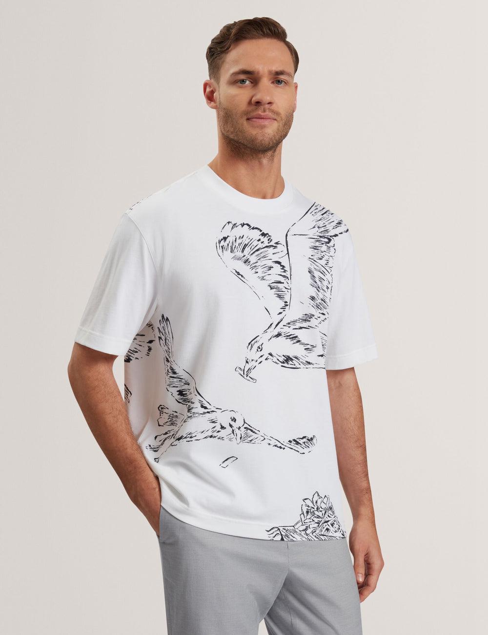 Men Ted Baker JAMESIO - Short Sleeve Graphic Seagull T-Shirts White | Egypt  SPQRH-2197