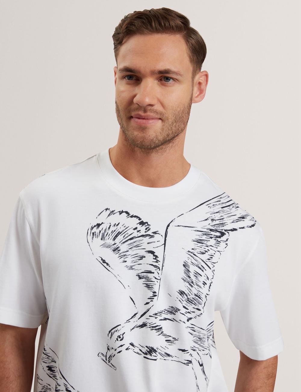Men Ted Baker JAMESIO - Short Sleeve Graphic Seagull T-Shirts White | Egypt  SPQRH-2197