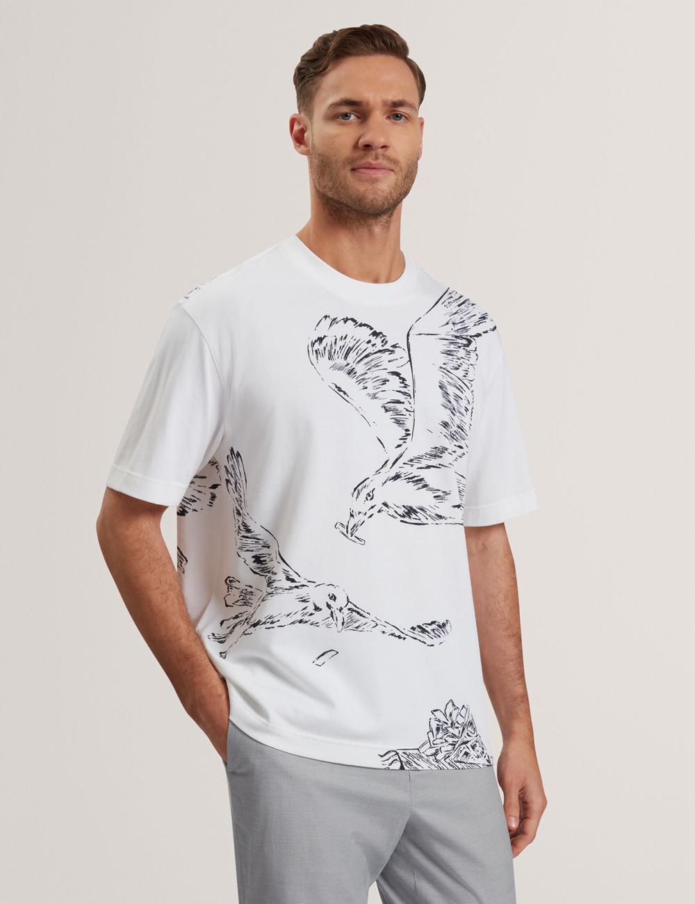 Men Ted Baker JAMESIO - Short Sleeve Graphic Seagull T-Shirts White | Egypt  SPQRH-2197