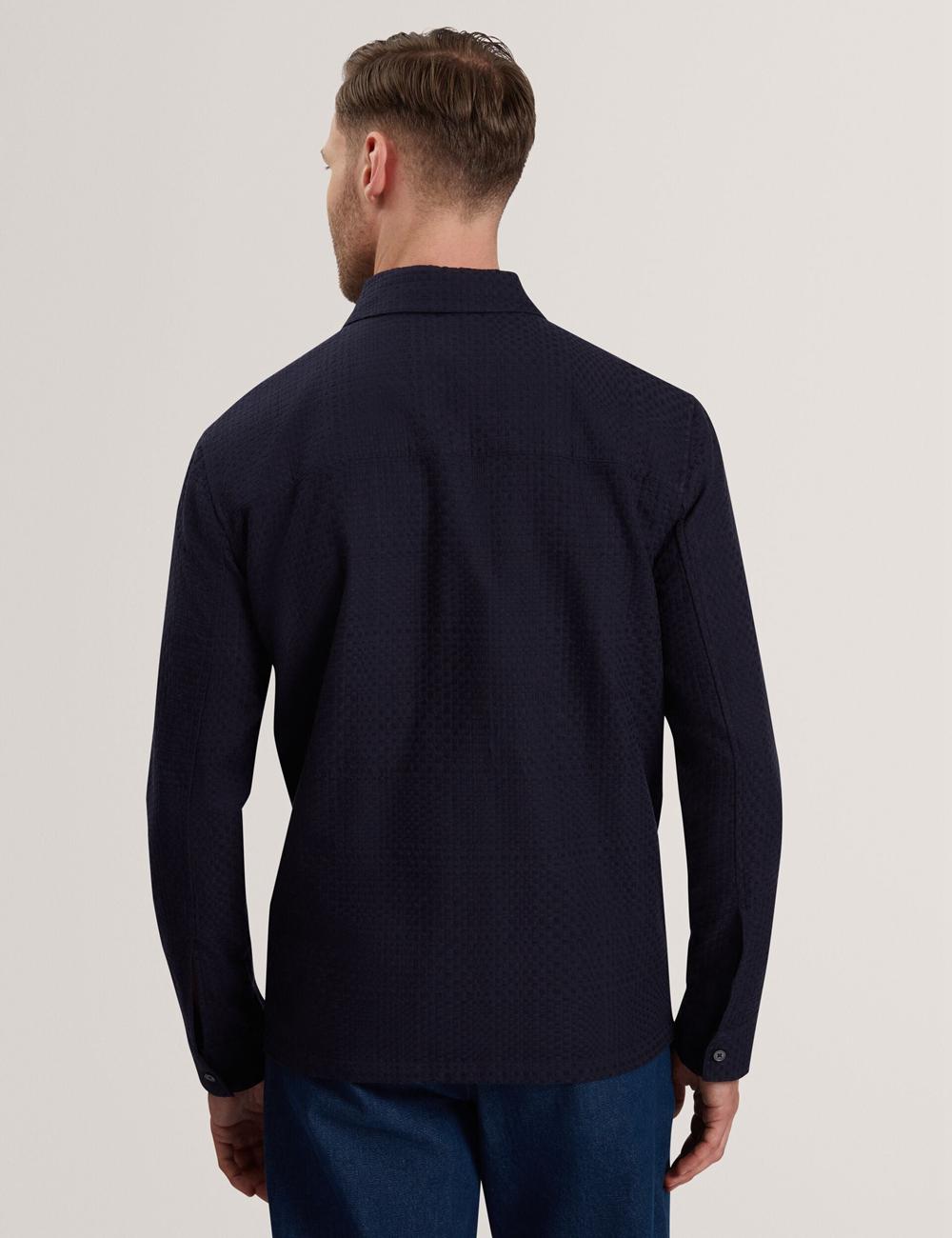 Men Ted Baker KAILINS - Long Sleeve Zip-Through Cotton Overshirt Overshirts Navy | Egypt  PHTDB-5671