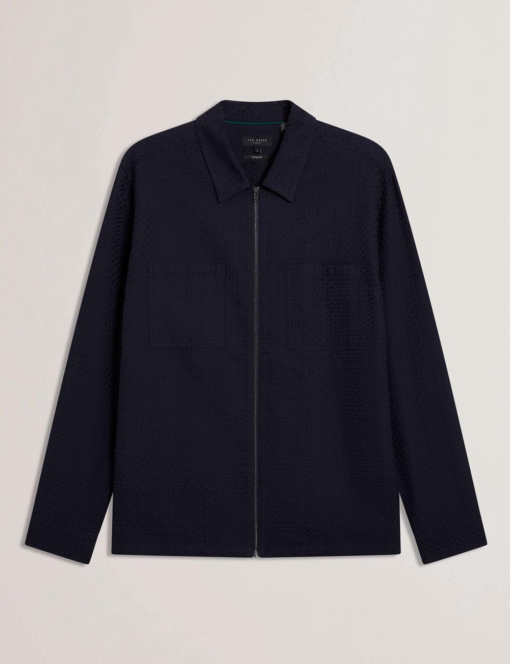 Men Ted Baker KAILINS - Long Sleeve Zip-Through Cotton Overshirt Overshirts Navy | Egypt  PHTDB-5671