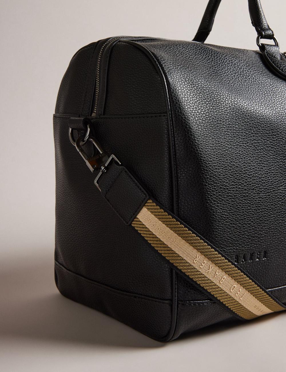 Men Ted Baker KALVIN - Webbing Faux Leather Holdall Bags Black | Egypt  TJLBE-5219