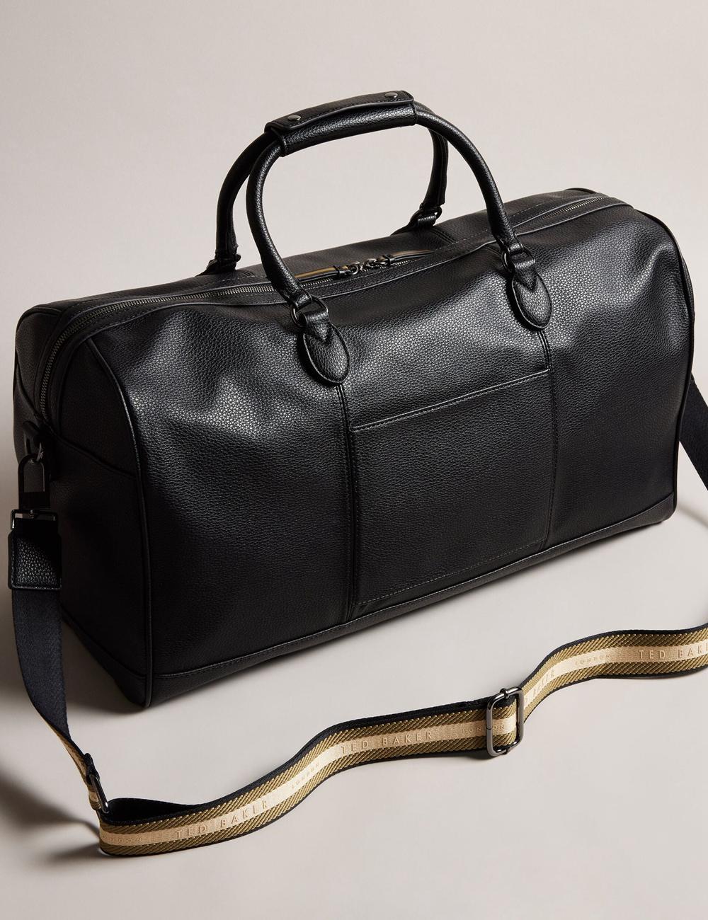 Men Ted Baker KALVIN - Webbing Faux Leather Holdall Bags Black | Egypt  TJLBE-5219