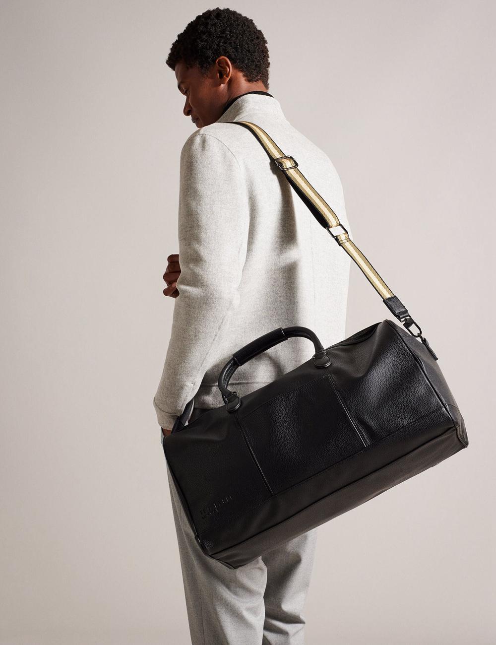 Men Ted Baker KALVIN - Webbing Faux Leather Holdall Bags Black | Egypt  TJLBE-5219
