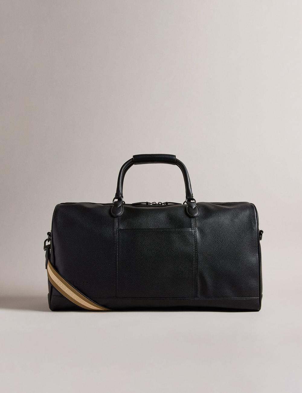 Men Ted Baker KALVIN - Webbing Faux Leather Holdall Bags Black | Egypt  TJLBE-5219