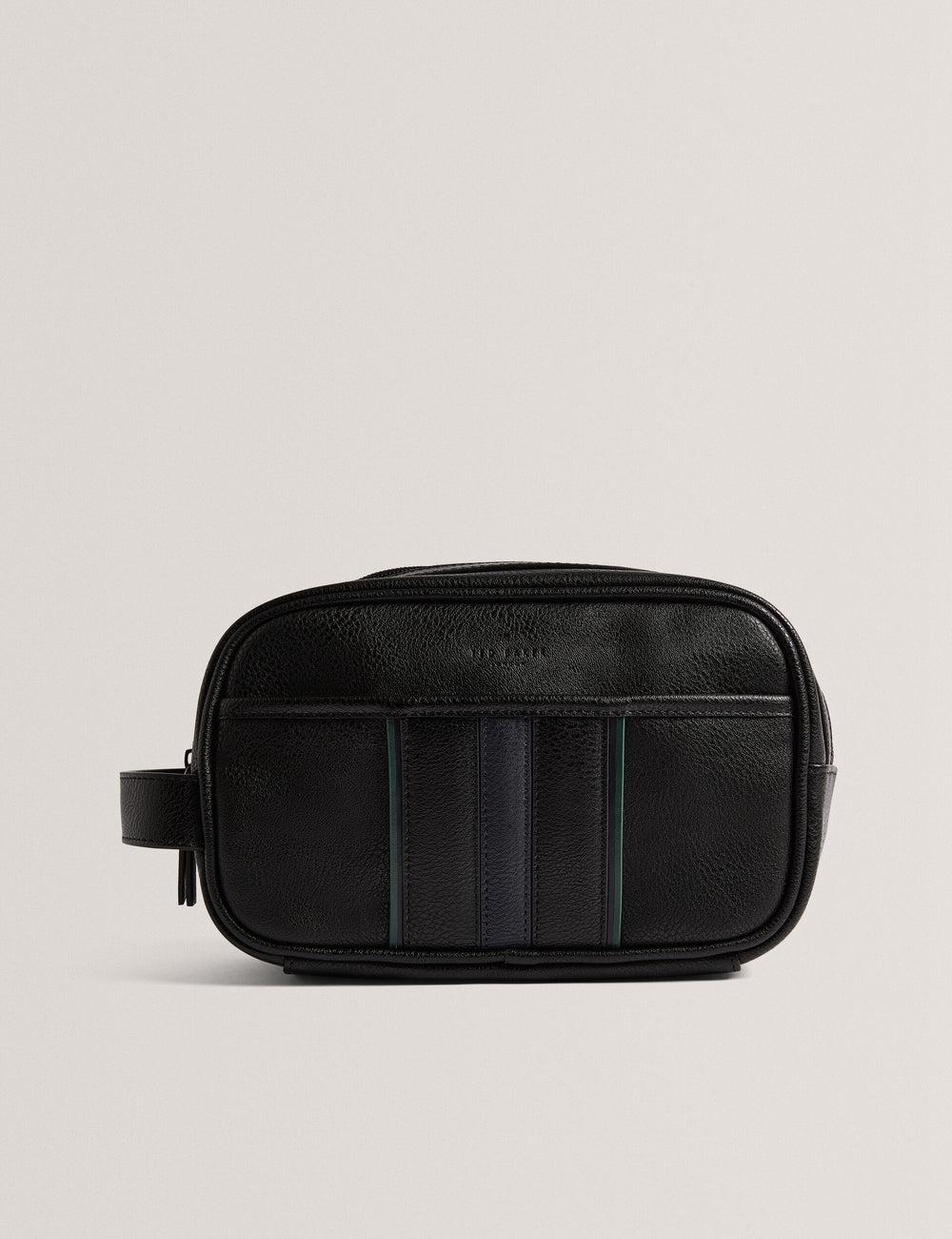 Men Ted Baker KEILAB - Faux Leather Striped Panel Wash Bags Black | Egypt  NMUJS-9543