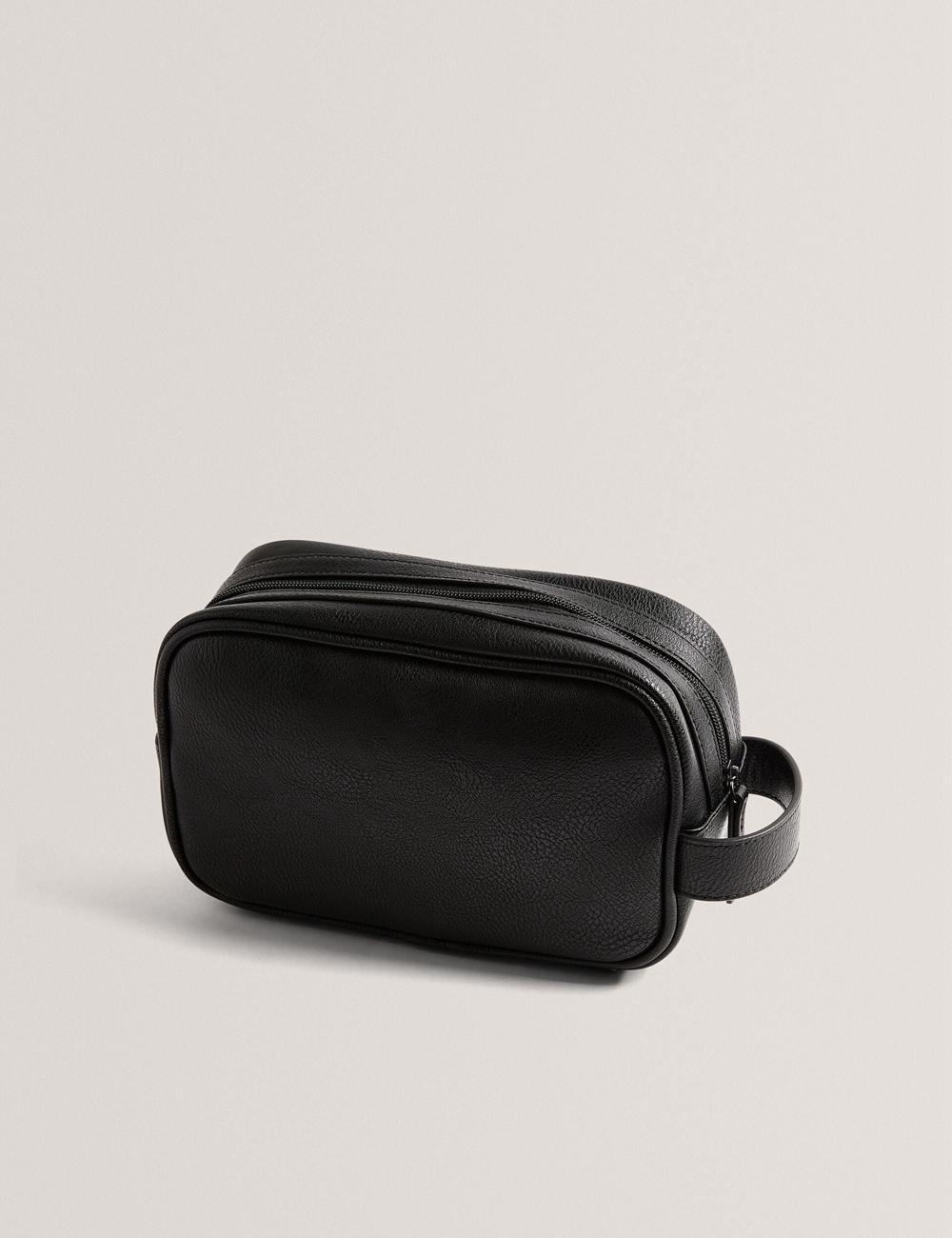 Men Ted Baker KEILAB - Faux Leather Striped Panel Wash Bags Black | Egypt  NMUJS-9543