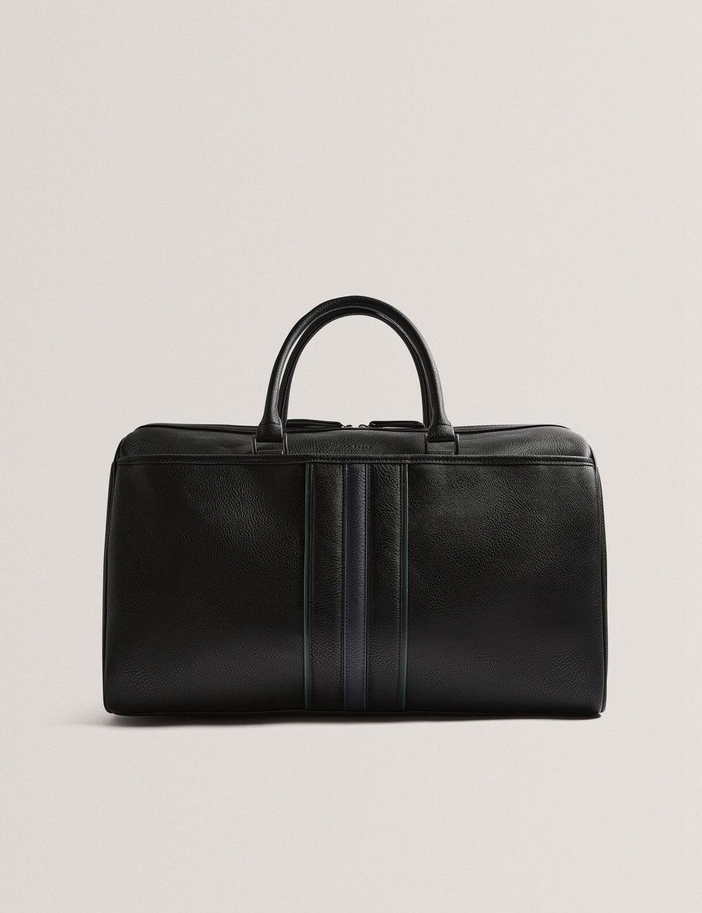 Men Ted Baker KELVIN - Striped Panel Faux Leather Holdall Bags Black | Egypt  CNFKW-7453
