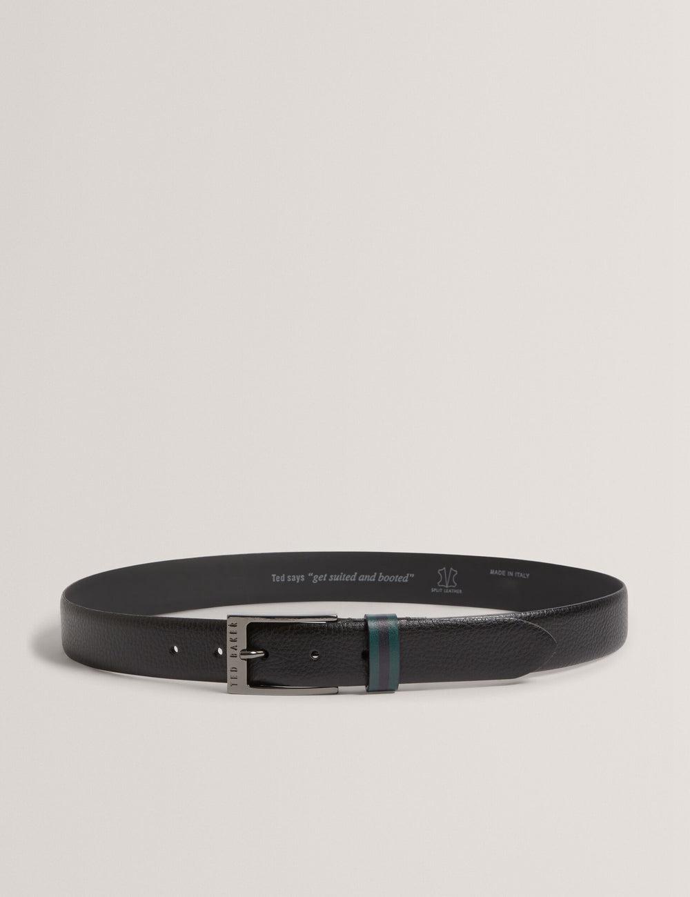 Men Ted Baker KENDON - Grained Leather With Striped Loop Belts Black | Egypt  QPEVN-1023