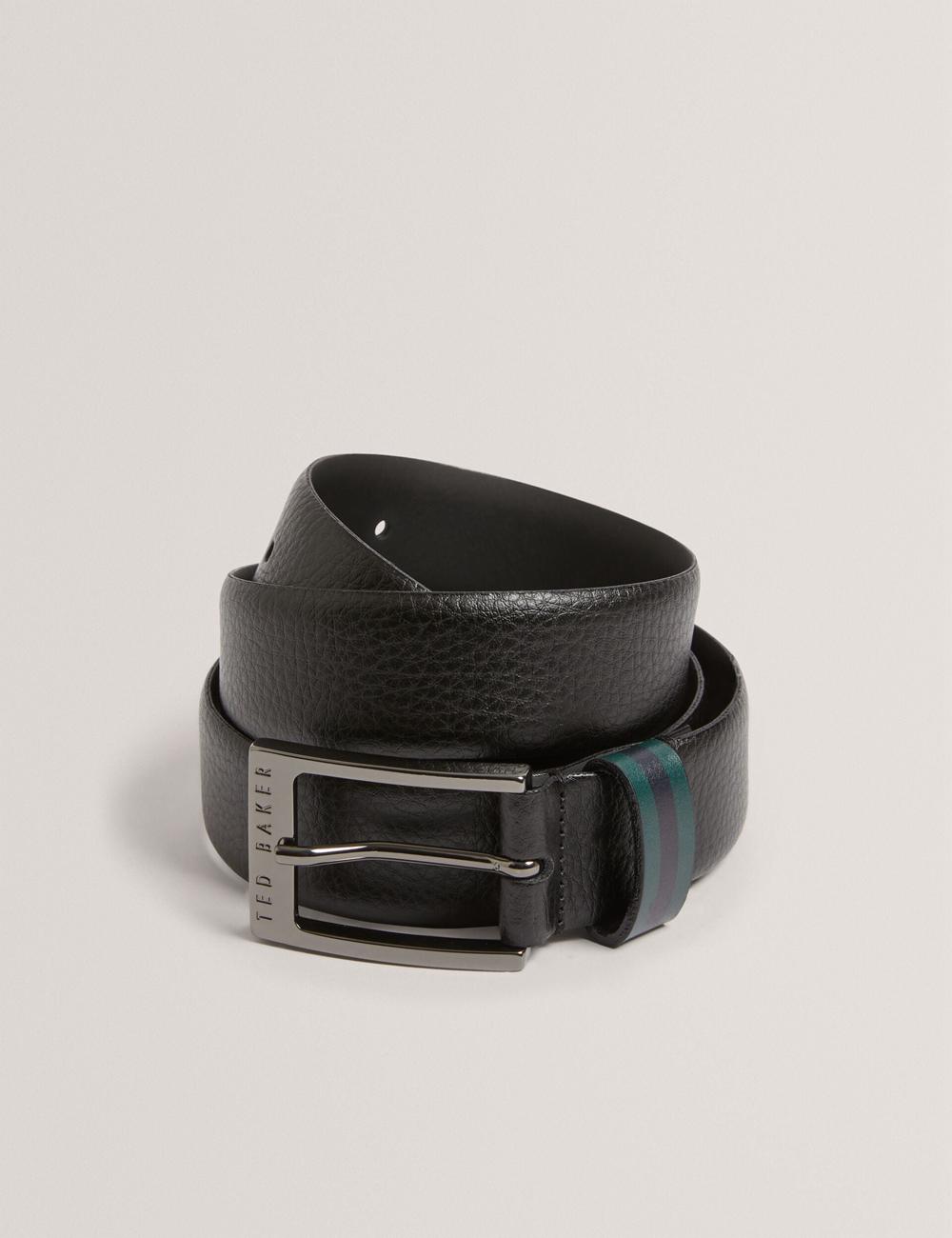 Men Ted Baker KENDON - Grained Leather With Striped Loop Belts Black | Egypt  QPEVN-1023