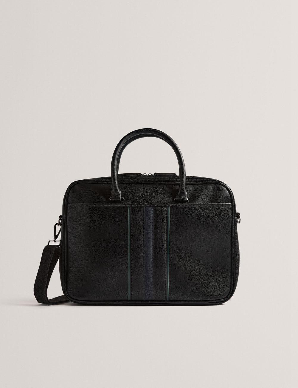 Men Ted Baker KENRIIK - Faux Leather Striped Panel Document Bags Black | Egypt  KUFLM-7308