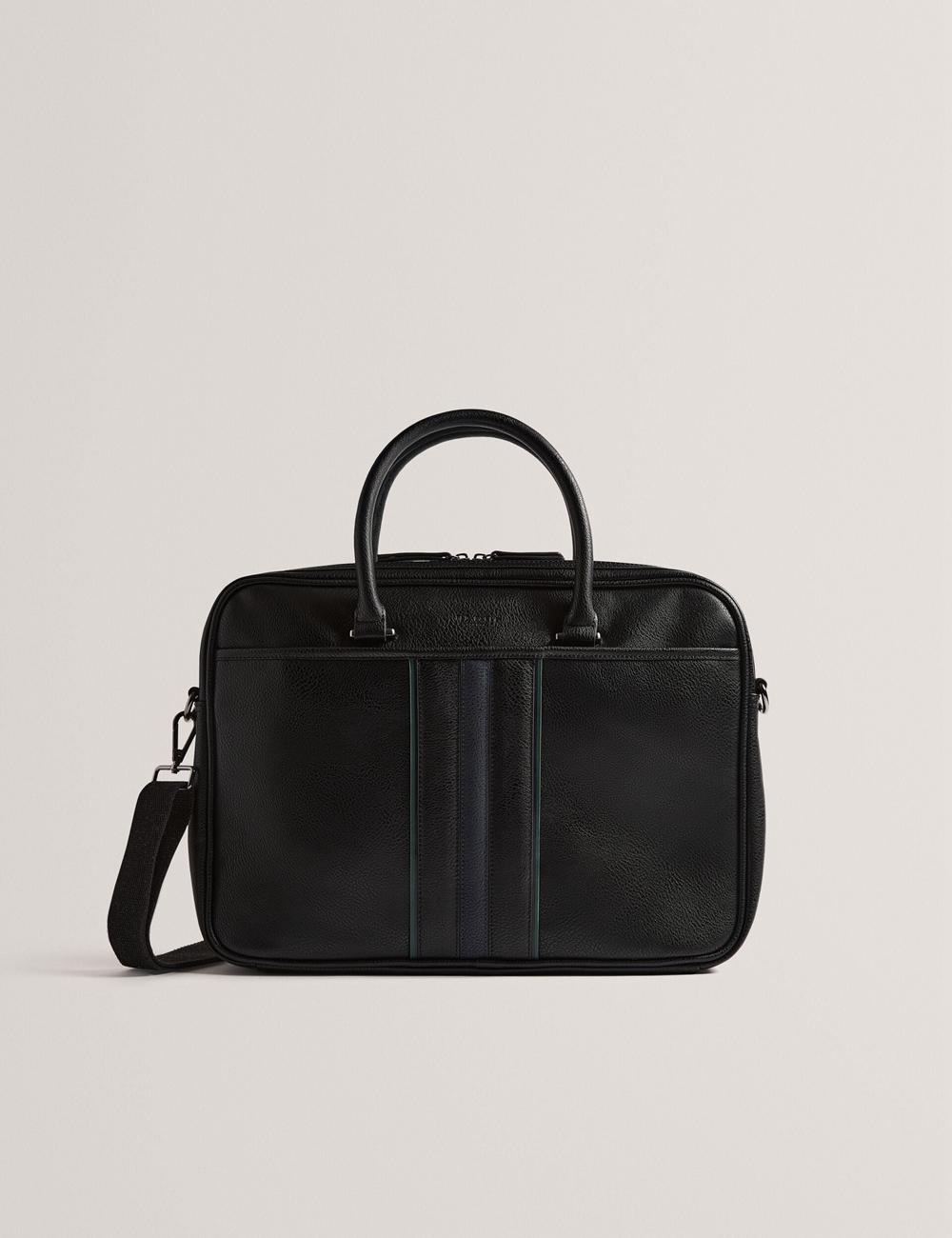 Men Ted Baker KENRIIK - Faux Leather Striped Panel Document Bags Black | Egypt  KUFLM-7308