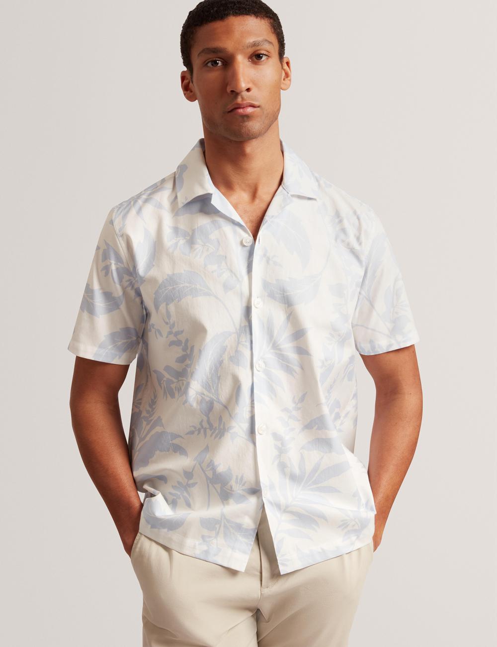 Men Ted Baker KITS - Short Sleeve Relaxed Floral Print Casual Shirts Lt-Blue | Egypt  JMKXU-5946
