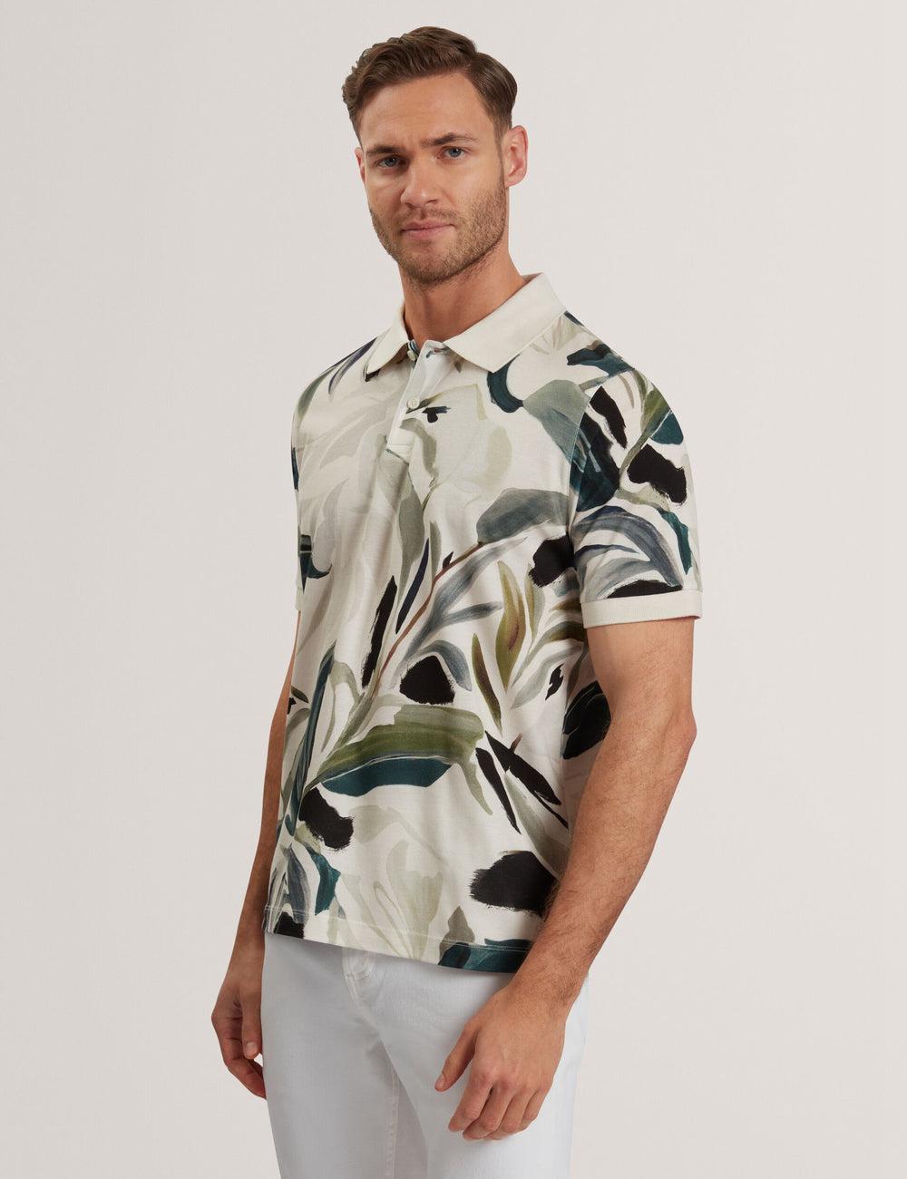 Men Ted Baker KIVEM - Short Sleeve Cotton Floral Print Polos Shirts Ecru | Egypt  JHCFE-6479