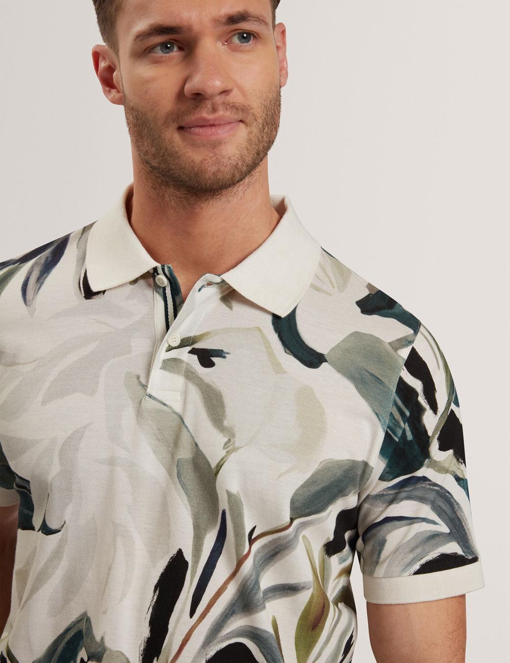 Men Ted Baker KIVEM - Short Sleeve Cotton Floral Print Polos Shirts Ecru | Egypt  JHCFE-6479