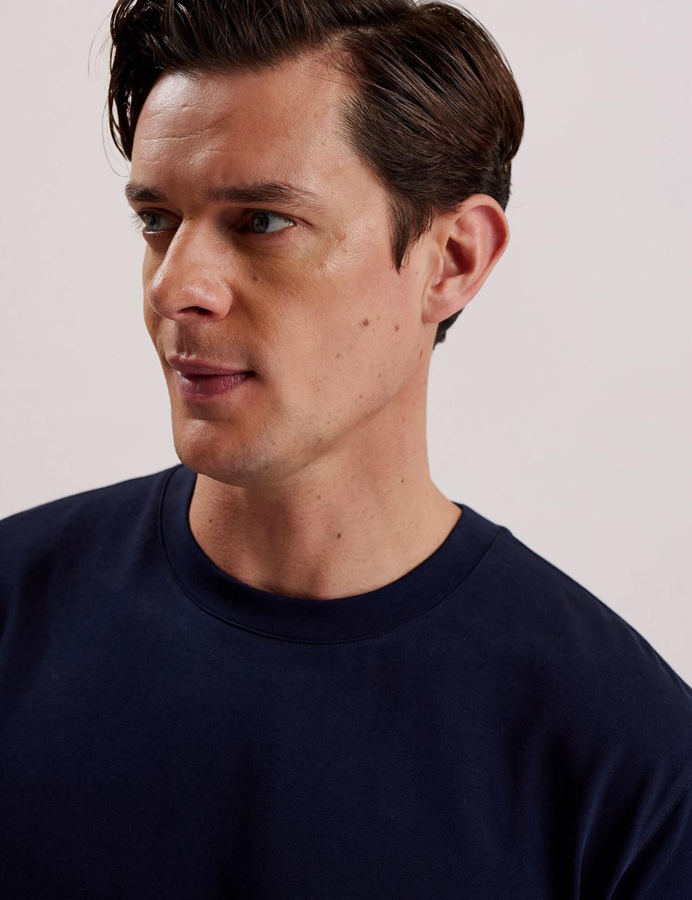 Men Ted Baker KORNKA - Short Sleeve Relaxed Fit Cotton T-Shirts Navy | Egypt  LFJYG-8321