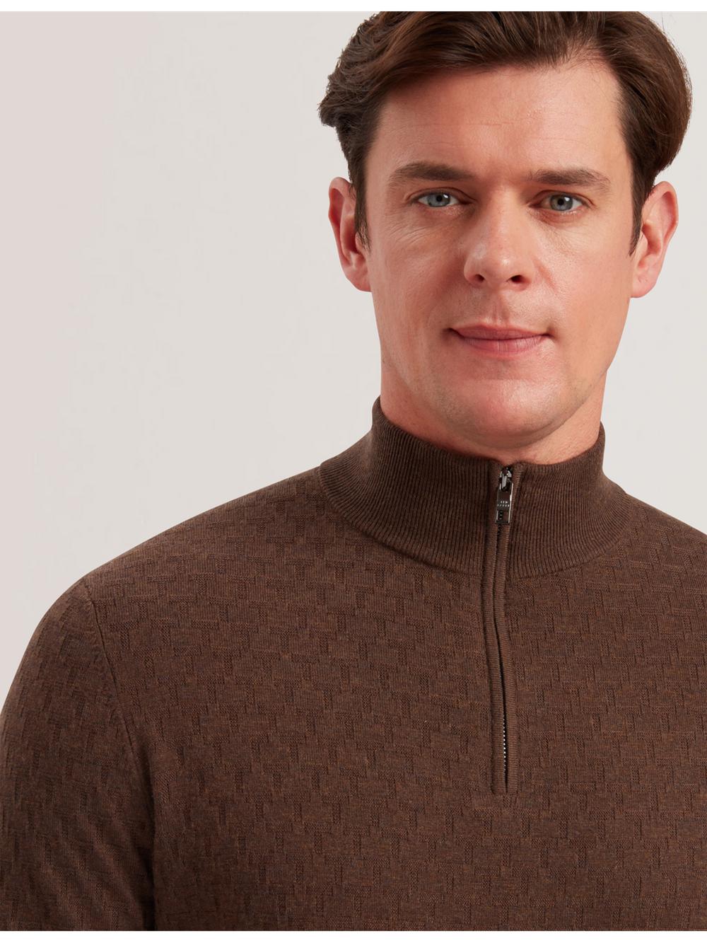 Men Ted Baker KURNLE - T Knit Half Zip Funnel Neck Jumpers Brown | Egypt  GQUKI-0573