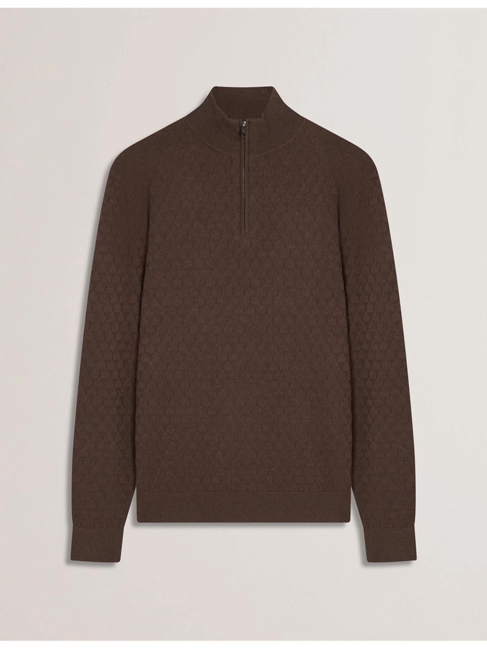 Men Ted Baker KURNLE - T Knit Half Zip Funnel Neck Jumpers Brown | Egypt  GQUKI-0573
