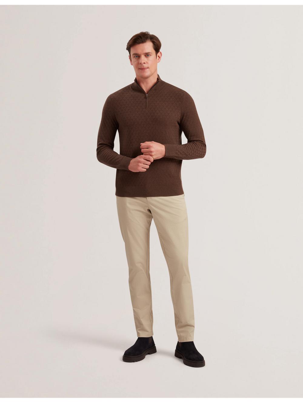 Men Ted Baker KURNLE - T Knit Half Zip Funnel Neck Jumpers Brown | Egypt  GQUKI-0573
