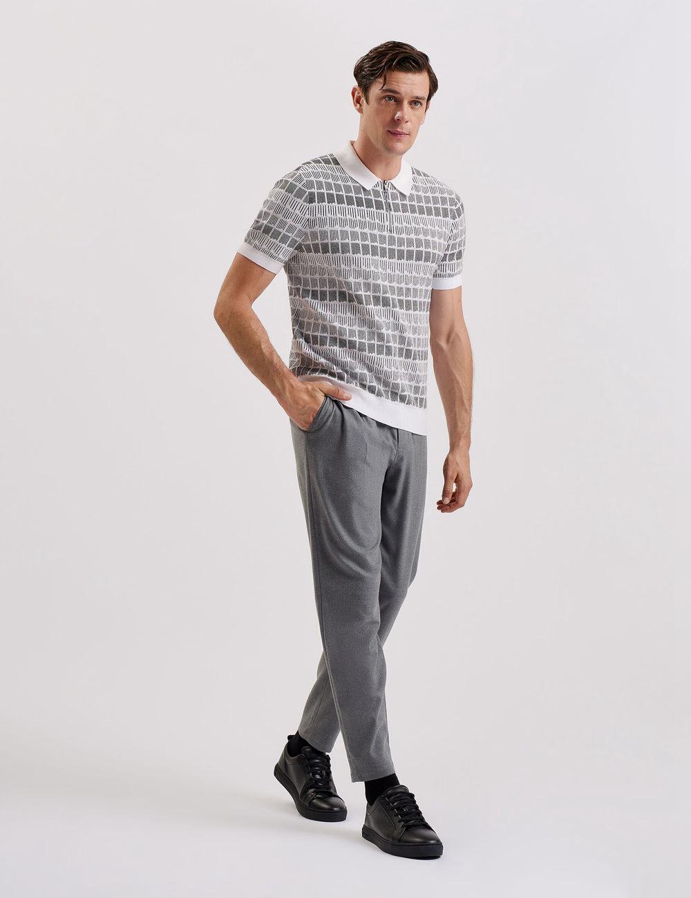 Men Ted Baker LEVERS - Ombre Jacquard Zip Neck Polos Shirts White | Egypt  IZJWU-9687