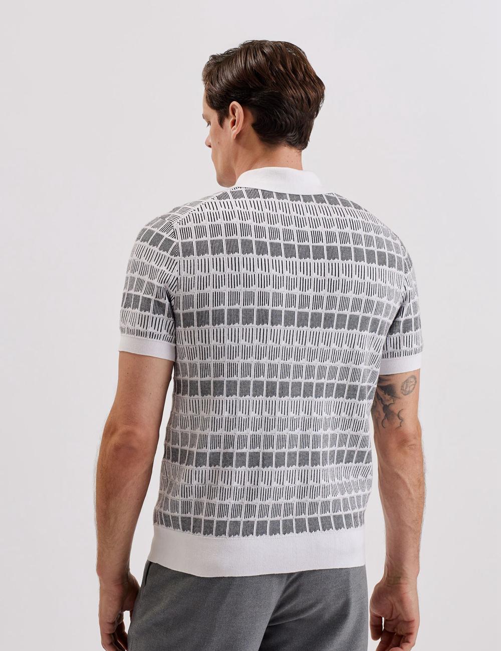 Men Ted Baker LEVERS - Ombre Jacquard Zip Neck Polos Shirts White | Egypt  IZJWU-9687