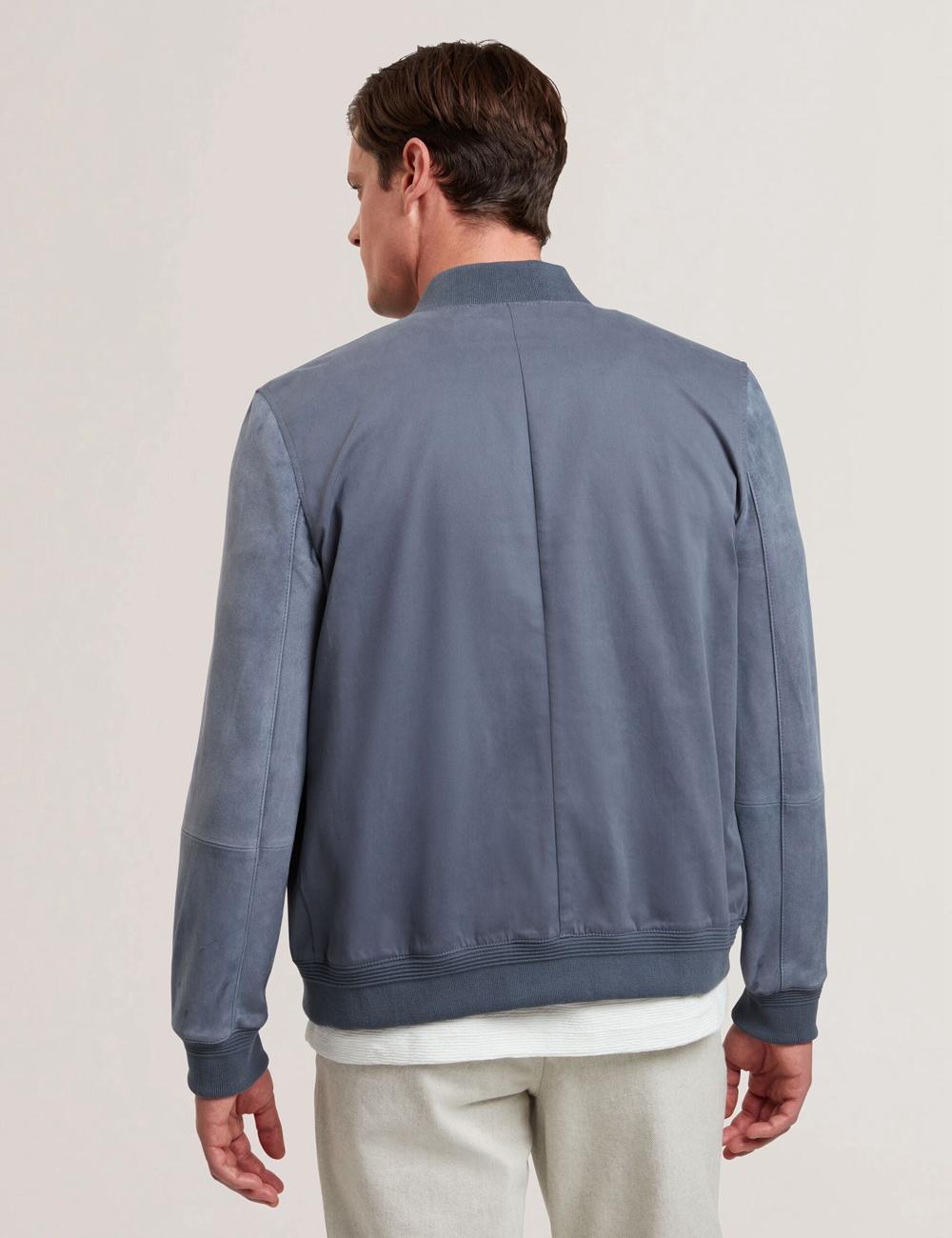 Men Ted Baker LIAMS - Cotton Twill & Suede Bomber Jackets Mid-Blue | Egypt  QURIA-2038