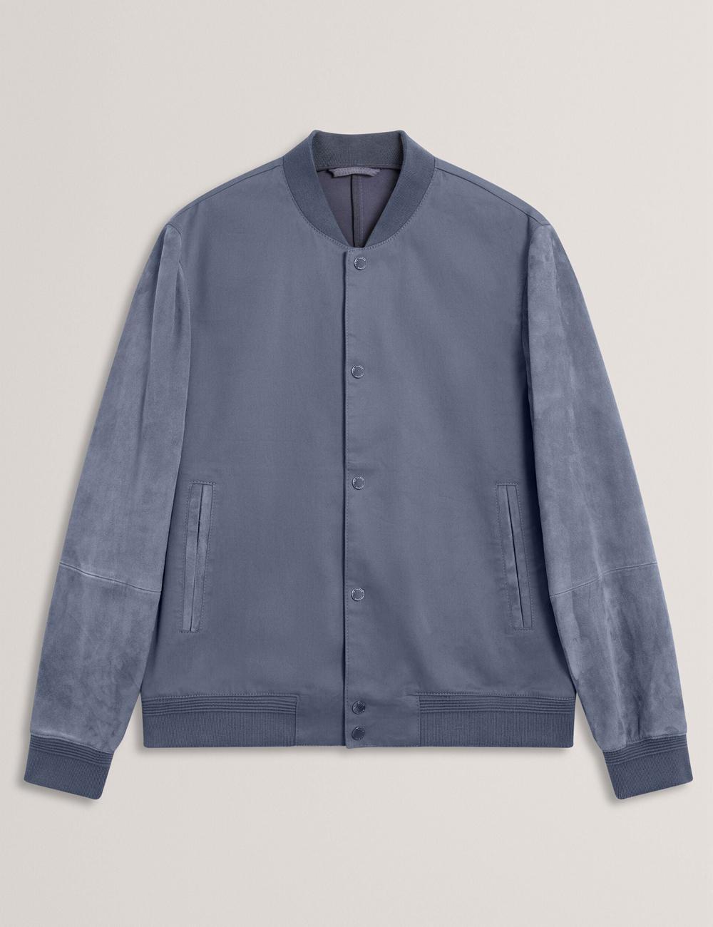 Men Ted Baker LIAMS - Cotton Twill & Suede Bomber Jackets Mid-Blue | Egypt  QURIA-2038