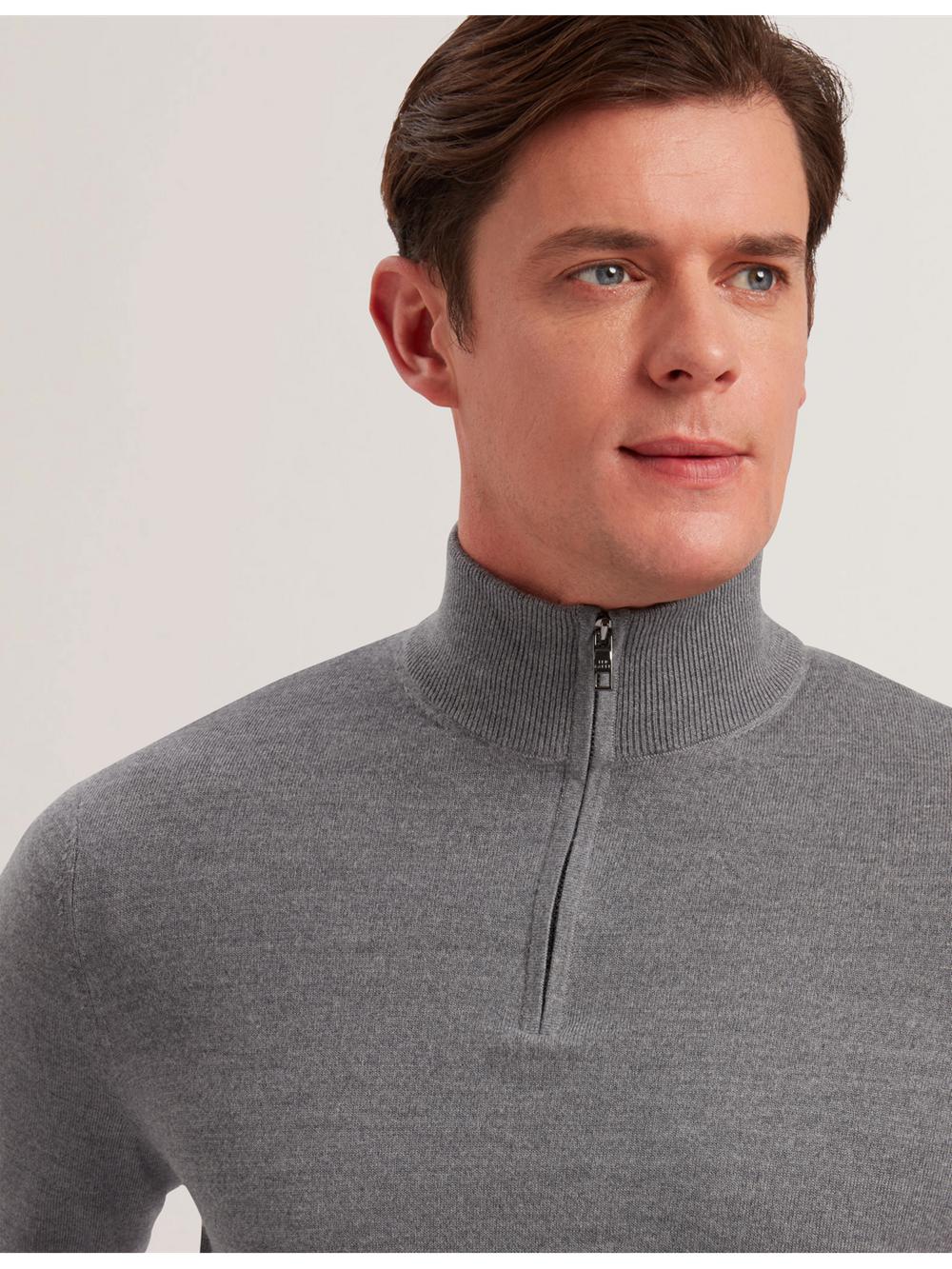 Men Ted Baker LIMEHAS - Wool Quarter Zip Funnel Neck Jumpers Charcoal | Egypt  TOKIJ-9751