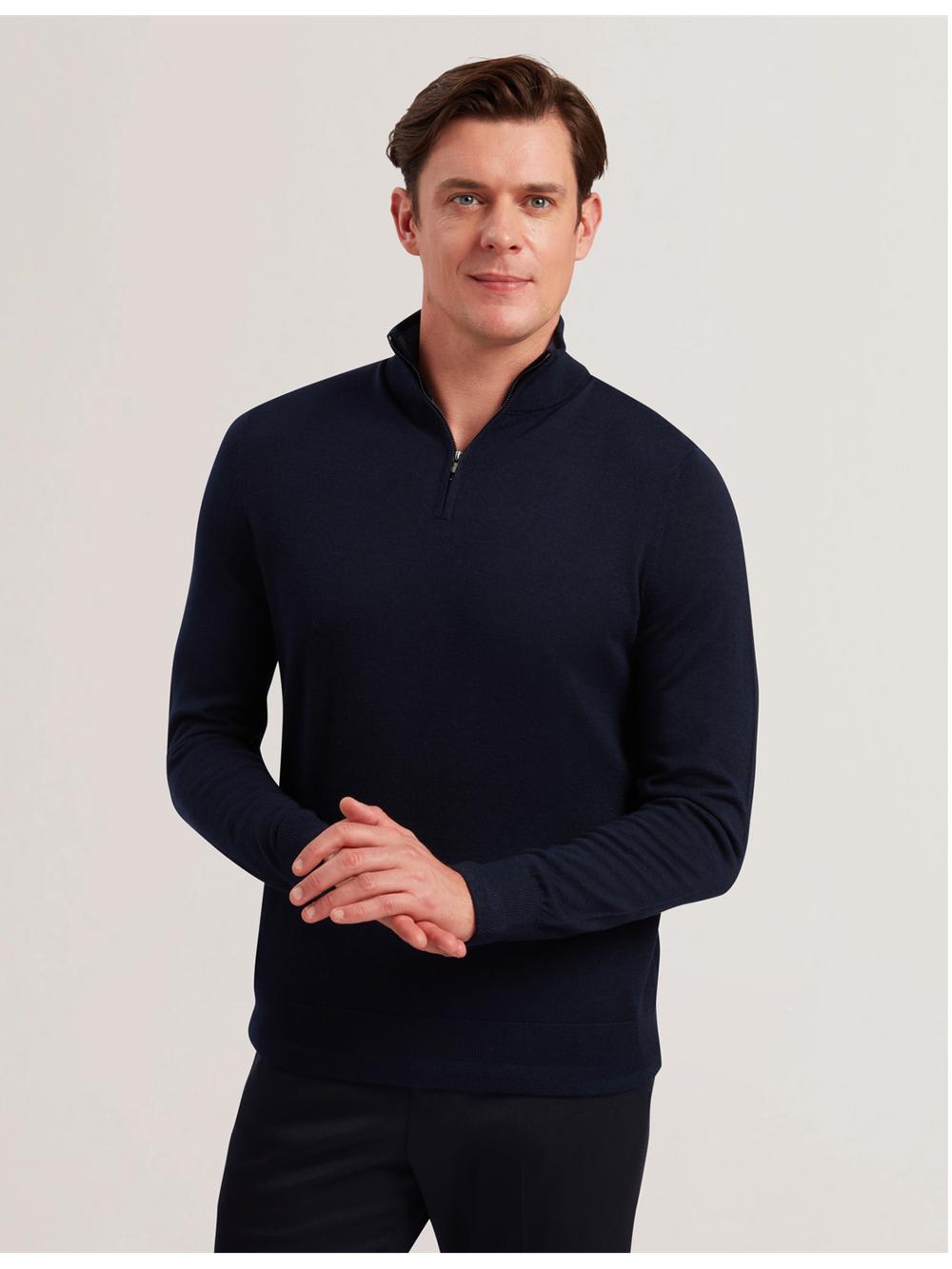Men Ted Baker LIMEHAS - Wool Quarter Zip Funnel Neck Sweater Jumpers Navy | Egypt  DTGHC-1895