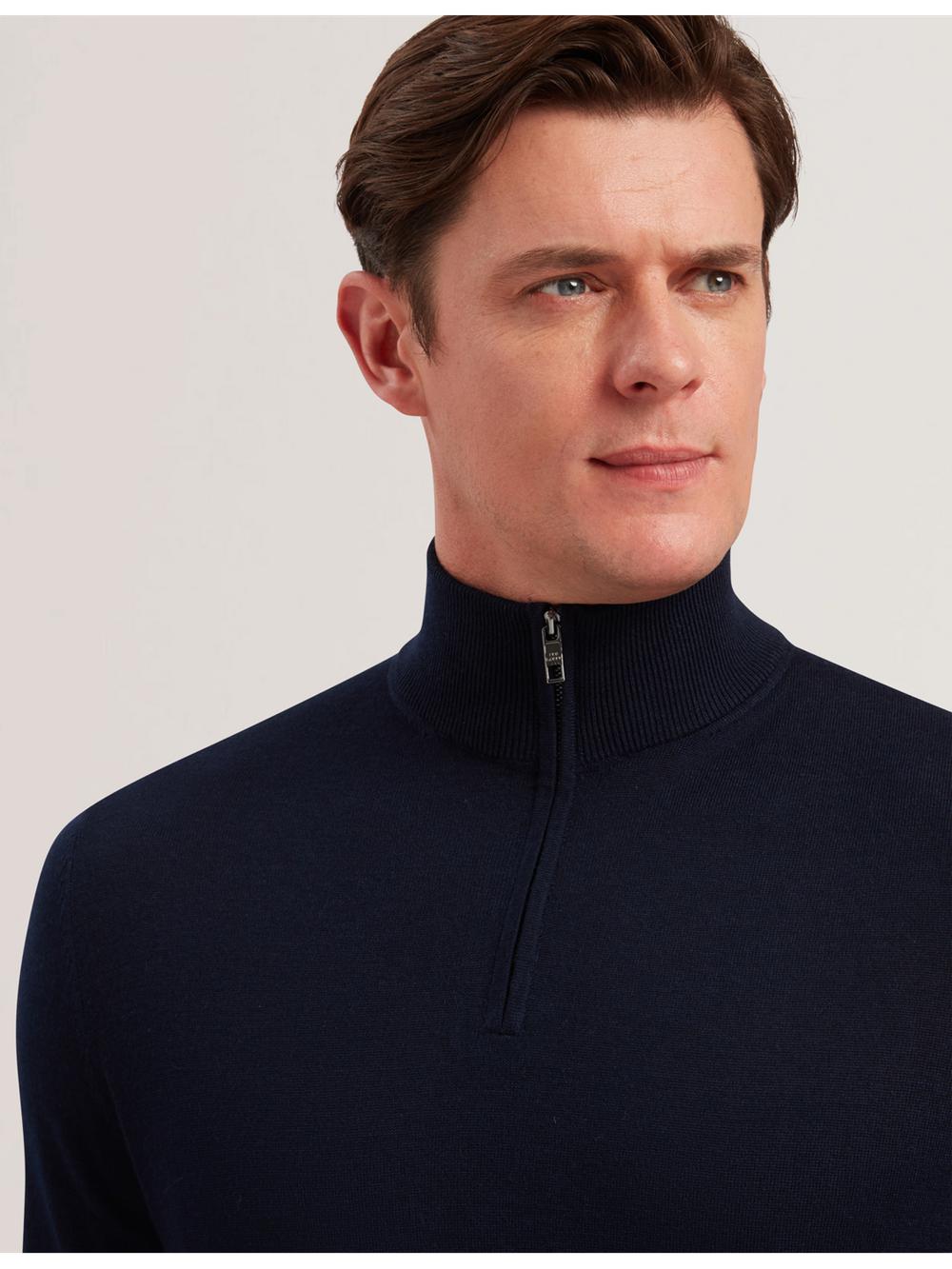 Men Ted Baker LIMEHAS - Wool Quarter Zip Funnel Neck Sweater Jumpers Navy | Egypt  DTGHC-1895