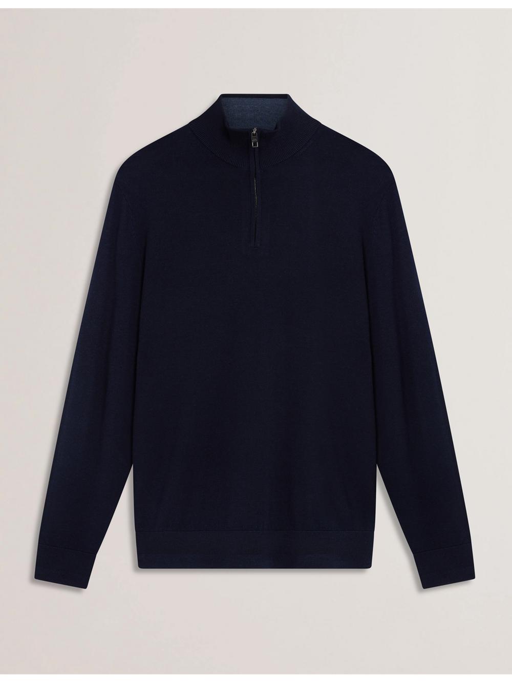 Men Ted Baker LIMEHAS - Wool Quarter Zip Funnel Neck Sweater Jumpers Navy | Egypt  DTGHC-1895