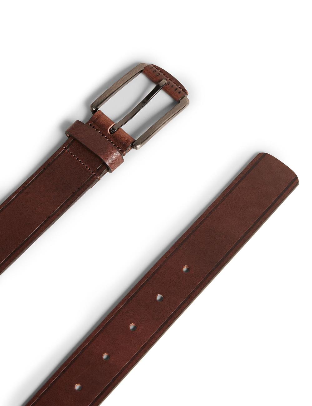 Men Ted Baker LINDED - Debossed Detail Smooth Leather Belts Brown | Egypt  RUPHN-4560