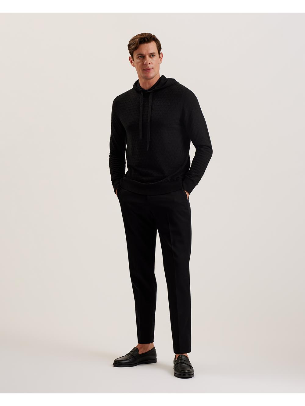 Men Ted Baker LOULAR - Textured T Knit Wool Blend Hoodies Black | Egypt  TROHG-8614