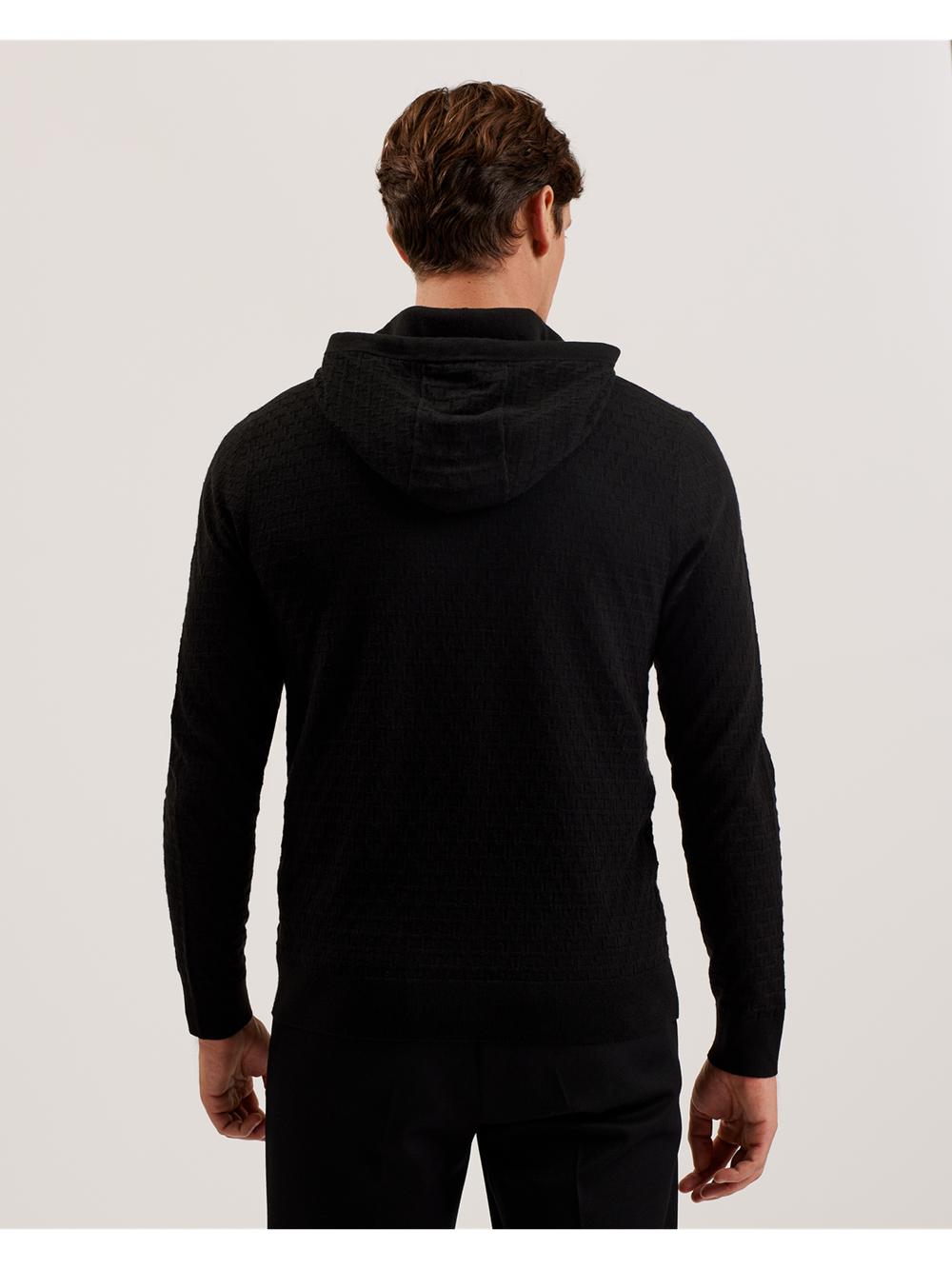Men Ted Baker LOULAR - Textured T Knit Wool Blend Hoodies Black | Egypt  TROHG-8614