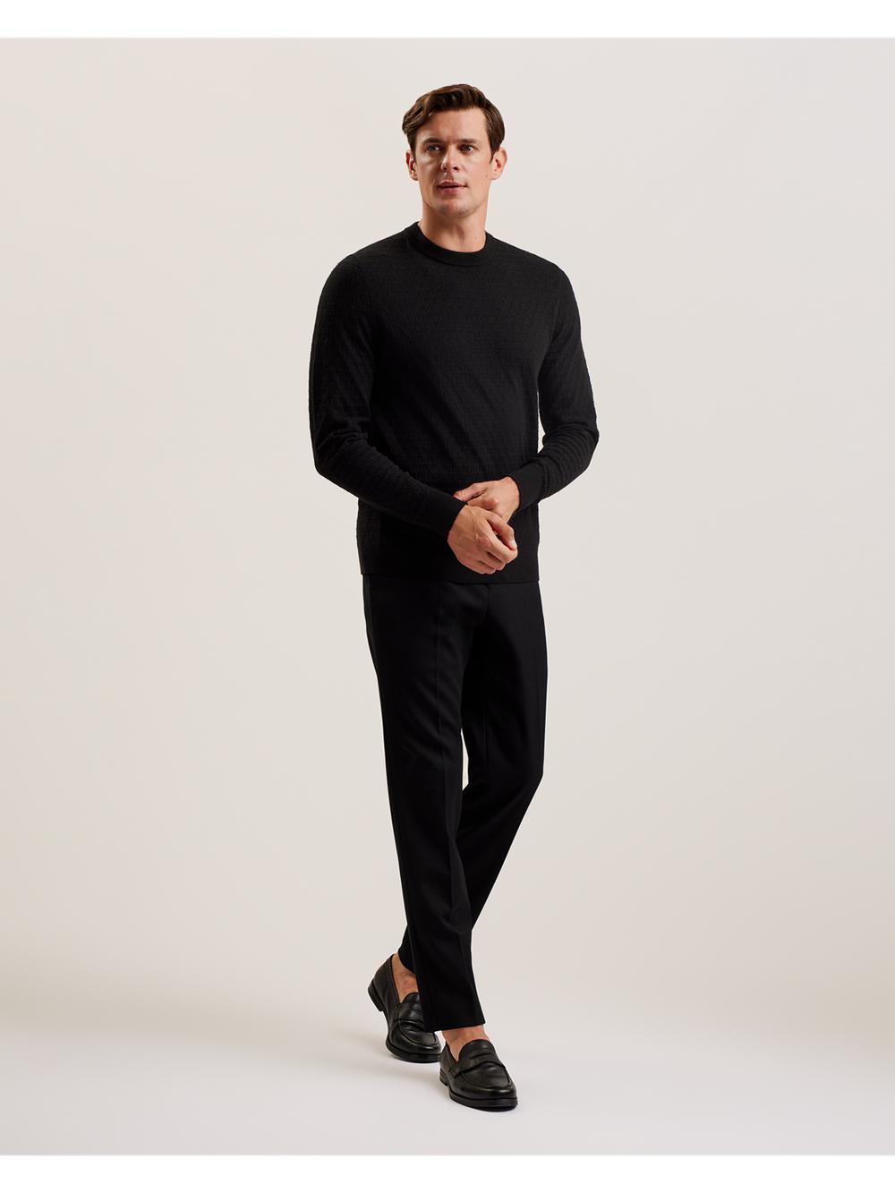 Men Ted Baker LOUNG - Textured T Knit Crew Neck Jumpers Black | Egypt  PELYD-1394