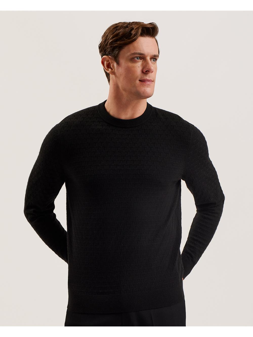 Men Ted Baker LOUNG - Textured T Knit Crew Neck Jumpers Black | Egypt  PELYD-1394