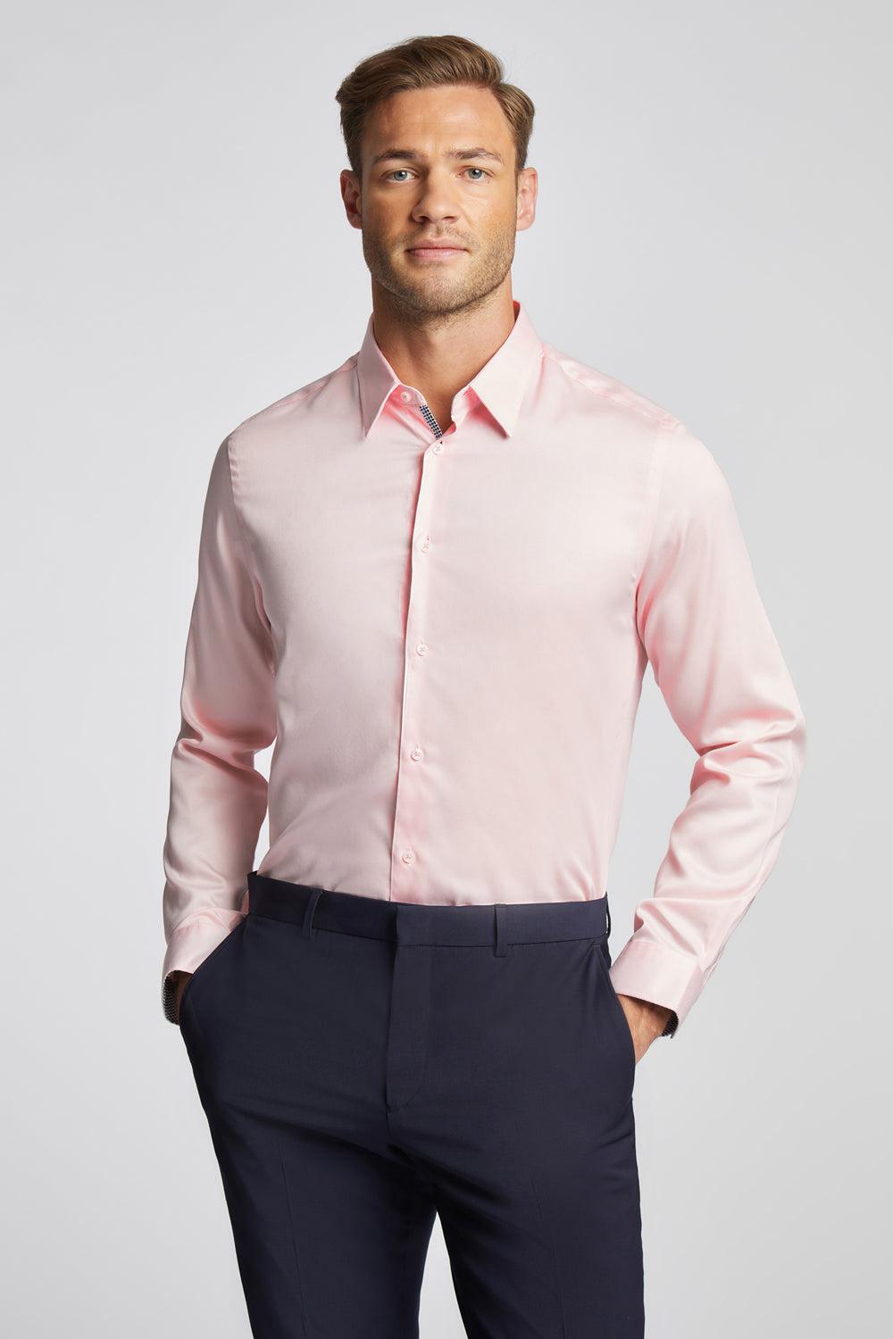 Men Ted Baker MAELOR - Slim Fit Sateen Cotton Formal Shirts Pink | Egypt  COLYU-7039